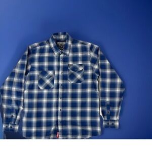 NWT Size LARGE DIXXON Navy and White Plaid Casual Shirt